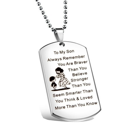 Hand Stamped Silver Jewelry - To My Son Jewelry Remember You Are Always Braver Than You Believe Hand Stamped Dog Tag Necklace