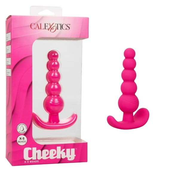 CalExotics Cheeky X-5 Beads Waterproof Phthalate-Free Beaded Foil Anal Beads with Bottom, Silver