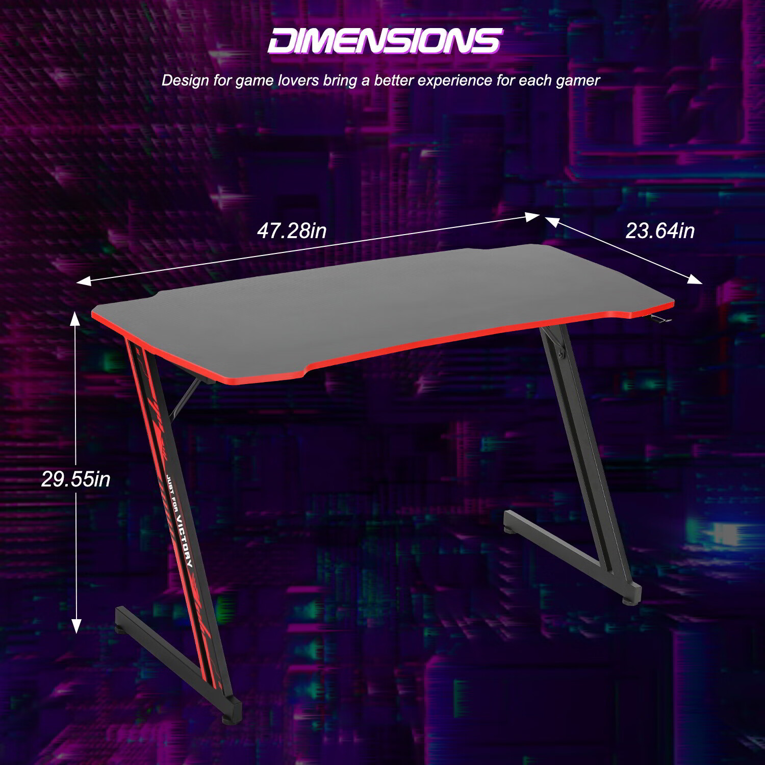 YRLLENSDAN Gaming Desk Z Shaped 48 inch Gaming Workstation Ergonomic Gaming Table PC Computer Desk with Headphone Hook, Red