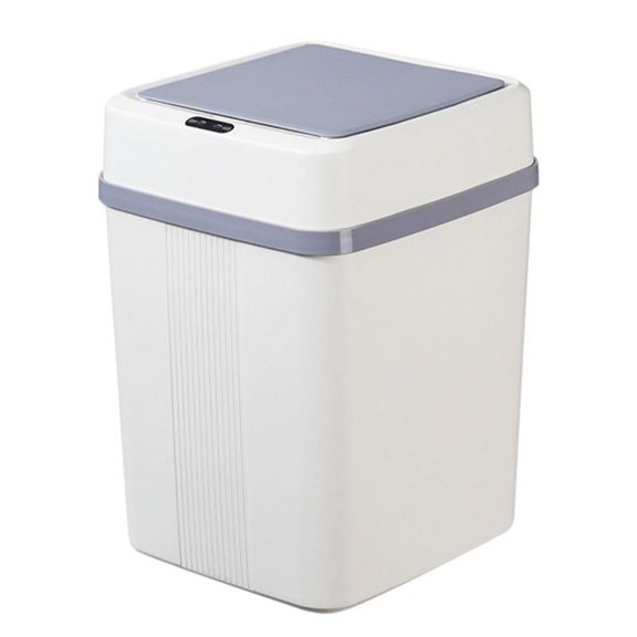 Touchless Trash Can W/ Lid Battery Operated Modern Rubbish Can for Household Bathroom - White