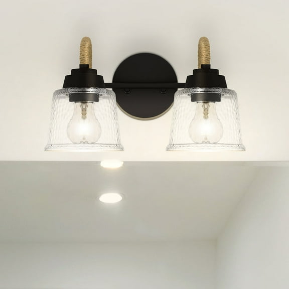 Luxury Coastal Bath Light, Medium Size: 8.25''H x 14.5''W, with Nautical Style Elements, Matte Black Finish, UQL5880 from the Leyton Collection by Urban Ambiance