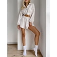 thumbnail image 2 of Arvbitana Women's Cotton Pajamas Set Mini Heart Print Long Sleeve Lapel Button Shirt + Wide Leg Shorts 2Pcs Sleepwear Ladies Soft Casual Loungewear, 2 of 6