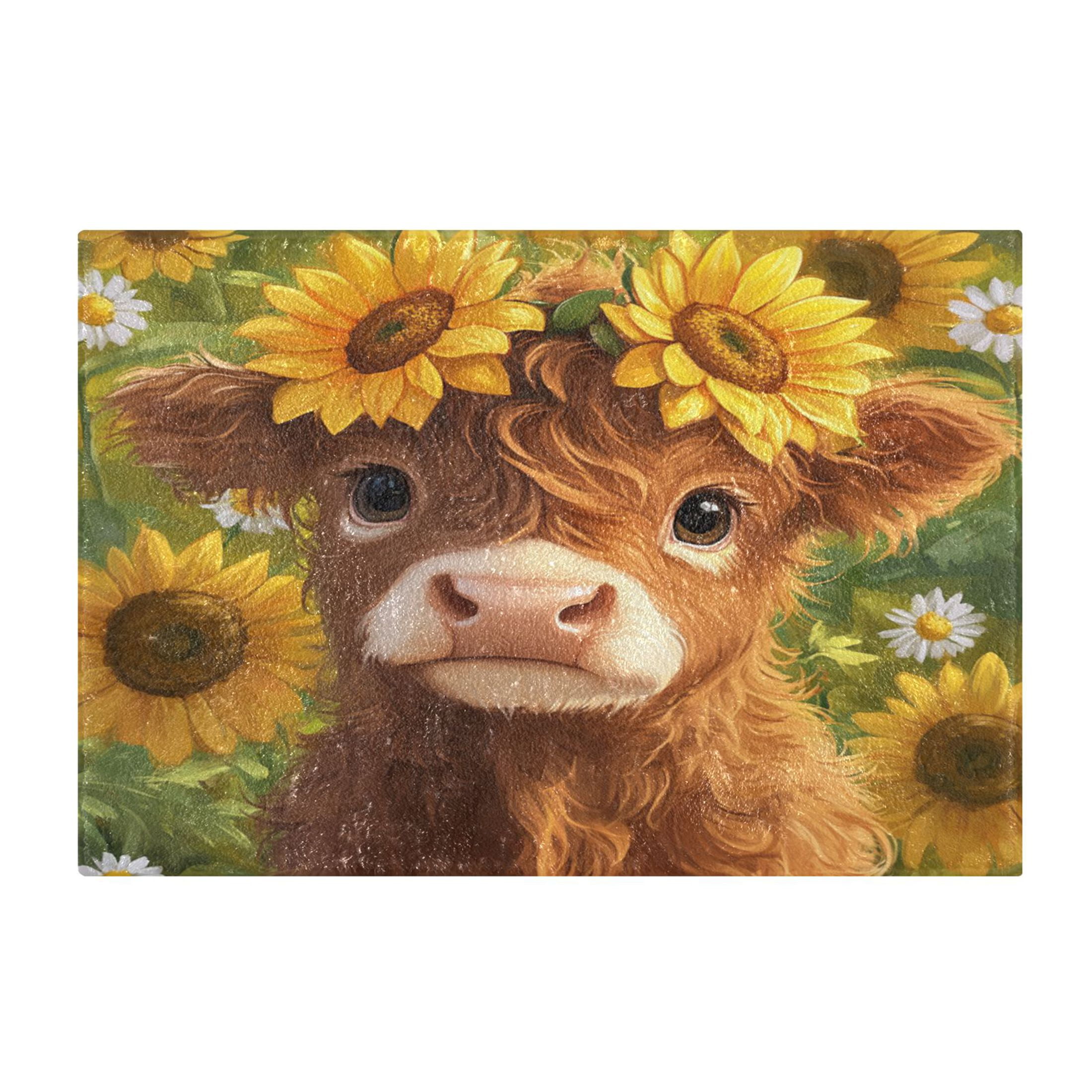 2 Piece Soft Bathroom Rug Set Cute Highland Cow Bath Mat and U-Shaped Toilet Contour Rug (16"x24"+20"x24")