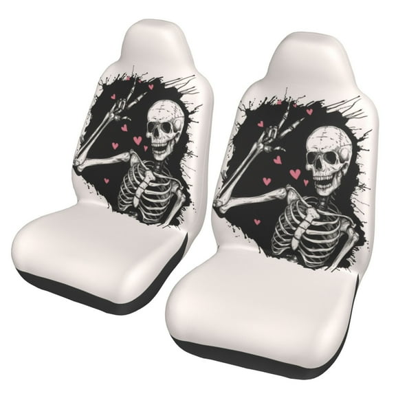 KAKALAD Rock And Roll Skull Skeleton Bone Love Music 08 Car Accessories Seat Covers Set Vehicle Seat Covers Universal Front Seats Protector 2 Pcs