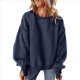 thumbnail image 1 of Suéter de Cuello Redondo para Mujer, Holgado, de Lana de Cordero, Informal, Versátil, de Larga, para Otoño e Invierno. Azul Marino S, 1 of 9