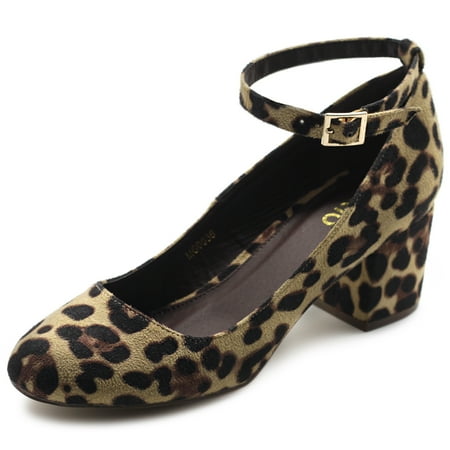 

Ollio Women s Shoes Faux Suede Basic Chunky Mid Heel Ankle Strap Pumps MG36