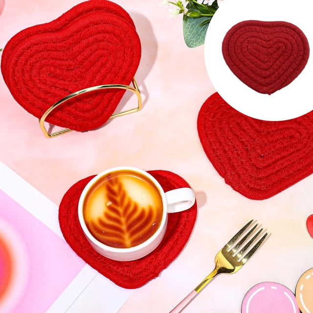 Heat Resistant Pot Mat | Hand Woven Red Rope Coaster | Multipurpose Bowl Mat | Non-Scalding Insulating Pad | 12.5x10.5cm | Durable Easy Clean | 1 Pack