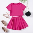thumbnail image 2 of ZACPNCV Girls 2 Piece Outfit Summer Short Sleeve Tops and Paperbag Waist Shorts Set Cute Clothing Hot Pink 3-4 Years, 2 of 9