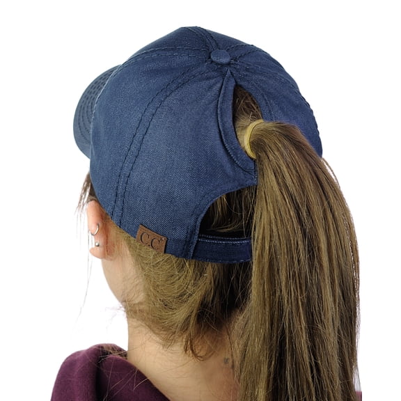 C.C Ponycap Messy High Bun Ponytail Adjustable Cotton Baseball Cap Hat, Denim