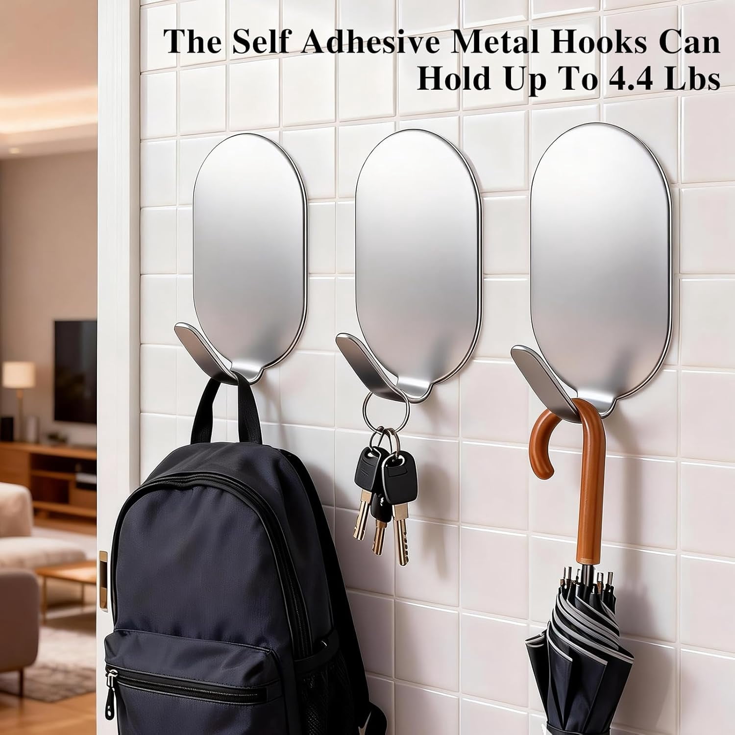 FRKSMD-Sticky Adhesive Hooks for Hanging, Key Hooks, Stainless Steel Wall Hooks, Command Hooks, Coat Hooks, Door Hooks, Towel Hanger, Metal Hook, Utility Hooks,Picture Hanger, Storage Hooks,10Pcs (Si