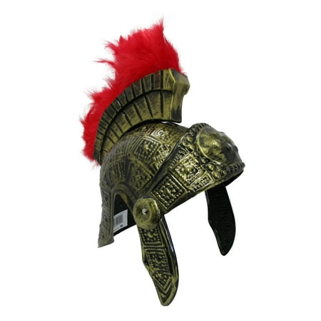 PVC Helmet With Red Feathers Gladiator Costume, Gold, One