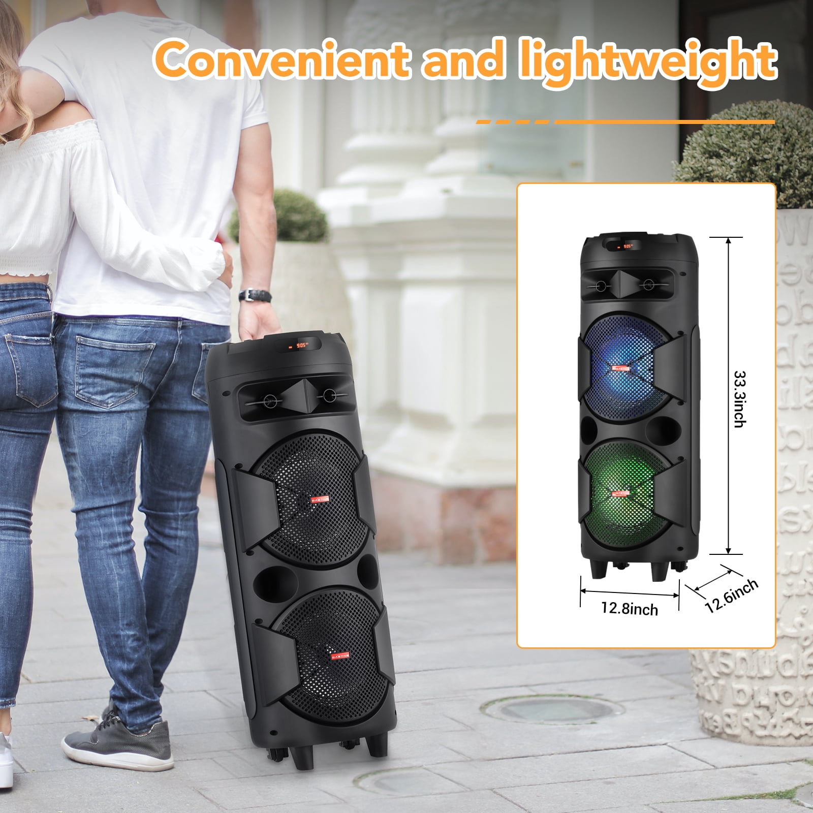 RIDWIND 6000W Peak Power Bluetooth Speakers Portable Wireless Speaker with Double 8 inch Subwoofer Heavy Bass,FM Radio, Microphone, Lights, Remote Control TWS Stereo Sound System Speaker