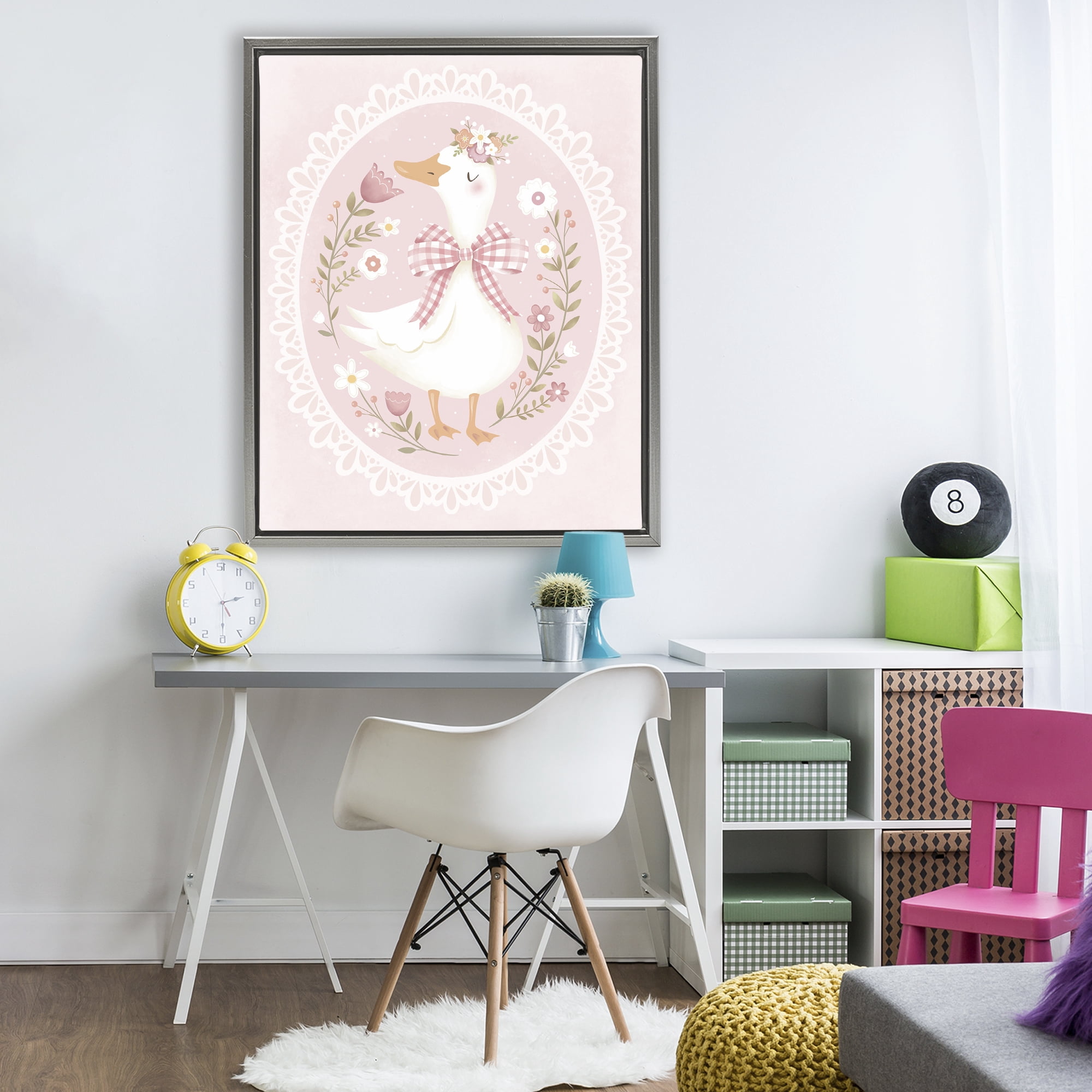 Stupell Industries Pink Floral Spring Goose Gray Framed Floater Canvas Wall Art, design by Penny Aguilera