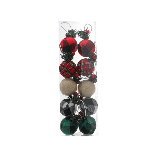 10pcs Christmas Pendant 5CM Red And Green Linen Cloth Wrapped With Pines Needles Christmas Box Hanging Decoration