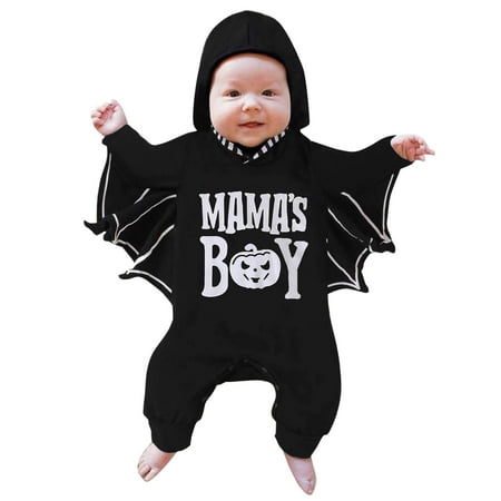 

nsendm 6 Month Old Girls Clothes Infant Boys Girls Halloween Long Sleeve Romper Letter Cute Little Girls Outfits Black 9-12 Months