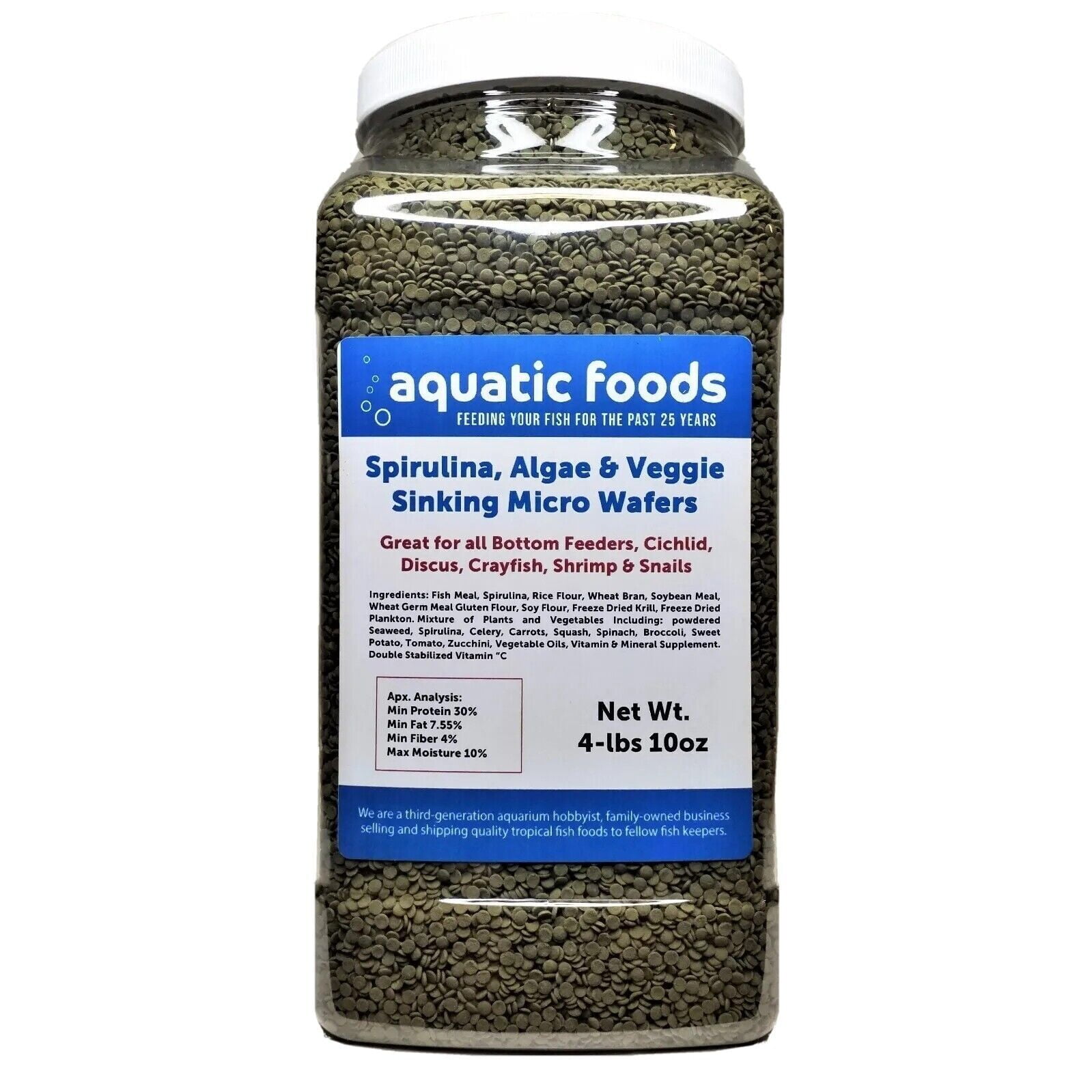1/8" Spirulina, Algae & Veggies, Sinking Micro Wafers for Bottom Fish, Shrimp, Crabs, Crayfish, All Tropical Fish4-lb & 10oz Lg Jar