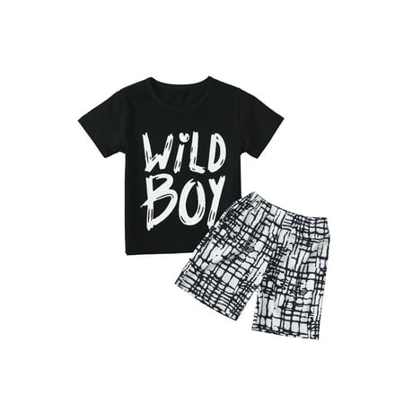 

Fiomva Boys Clothes Set Letter Print T-shirt and Elastic Waist Shorts