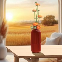 Modern Flower Vase Stripe Centerpieces, Decorative Vase For Flowers, Ribbed Textured Plastic Vase for Pampas Grass Decor, Modern Boho Vases for Home Decor Bouquet Shelf Wedding Coffee Table [Red]