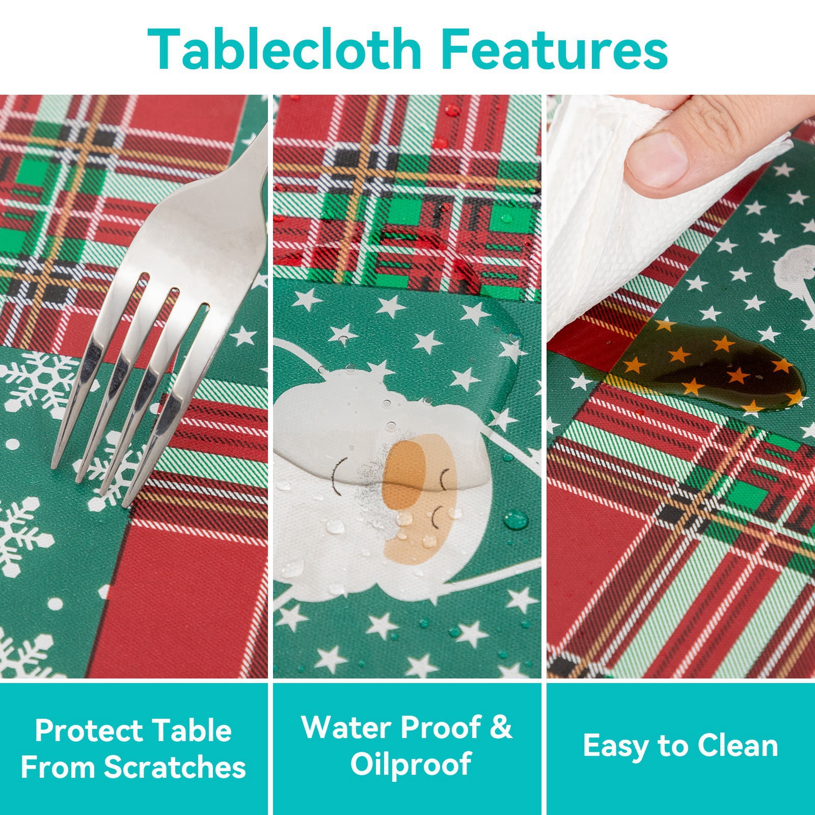 RAY STAR Christmas Tablecloth 60x120 inch Rectangle Xmas Tablecloth Waterproof Vinyl Tablecloth with Flannel Backing