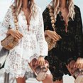 thumbnail image 4 of Women Bikini Cover Up Solid Color Hip Length Long Sleeve Loose Bikini Dress, 4 of 4