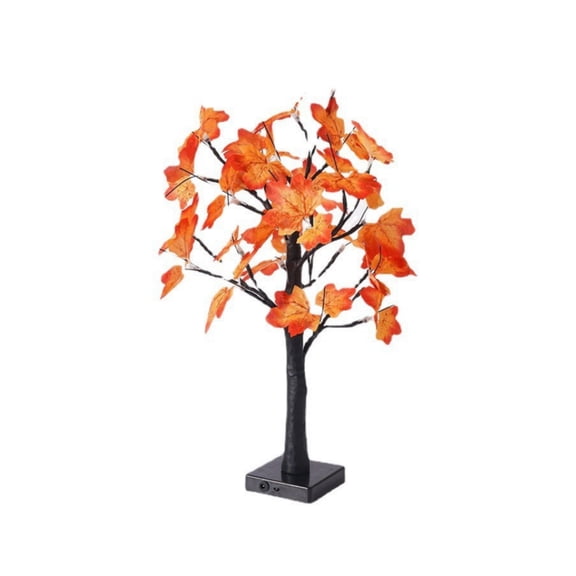 2026 23.6in Fall Lighted Maple Tabletop Tree, Orange Artificial Maple Tree with LED Lights, USB & AA Battery Operated Decor for Thanksgiving Halloween Autumn Mantel