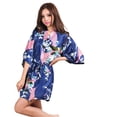 thumbnail image 2 of LYMAYTER Women Fashion Sleepwear Peacock And Blossom Soft Bathrobe V Neck Satin Short Robe for Wedding Party S-2XL, 2 of 8