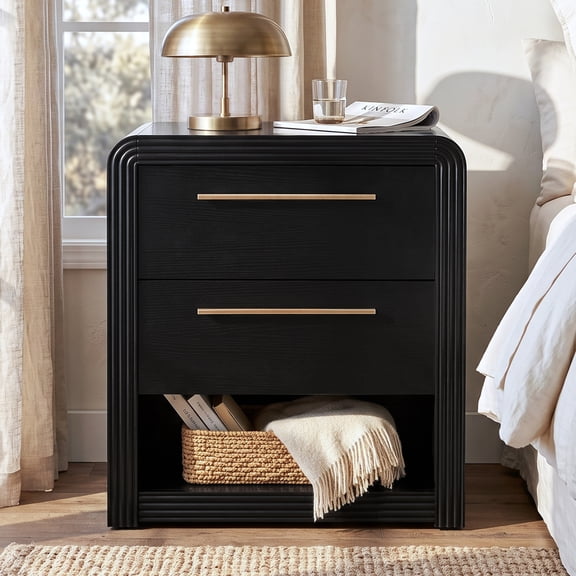 25.5"H Modern Nightstand with 2 Drawers, End Table for Living Room, Black