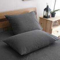 Flxxie Washed Cotton Pillowcases Set of 2, Breathable Yarn Dyed Solid Bed Pillow Cases with Envelope Closure, Queen, 20"x30", Dark Gray