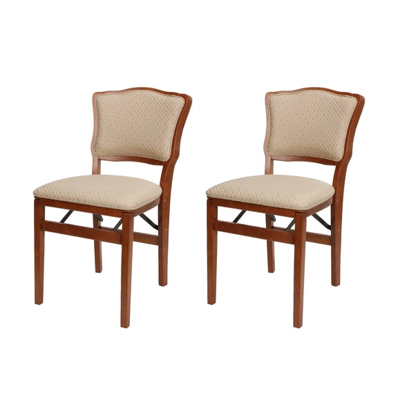 Stakmore French Fabric Upholstered Seat Folding Chair Set, Cherry (2 Pack)