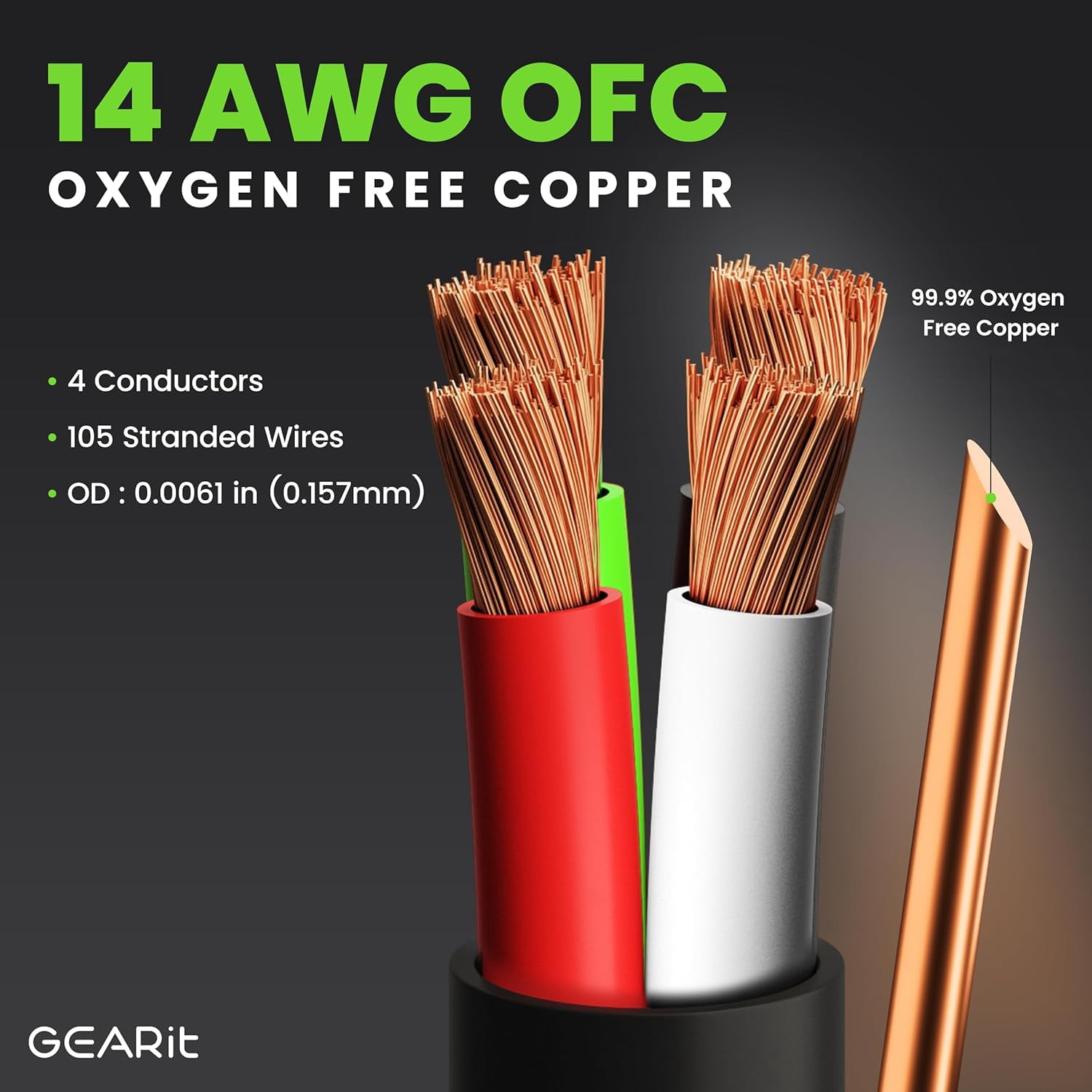 GEARit 14/4 AWG Speaker Wire CL3 Oxygen Free Copper, Indoor and Outdoor Use, Black, 100 Feet / 30.48 Meters