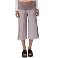 thumbnail image 3 of Inglocry Women Gauchos Pants Fold Over Low Rise Cropped Capris Pants Foldover Wide Leg Flared Yoga Culotte Bottoms Wine S, 3 of 6