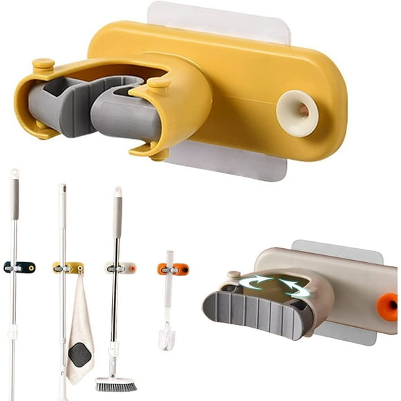 Bathroom Tool Storage Rack, Broom Holder, Sturdy Broom Holder Wall Mount, Broom Gripper Holds Self Adhesive No Drilling Super Anti-Slip Dustpan Hanger for Home, Kitchen, Garden, Bathroom (Yellow)