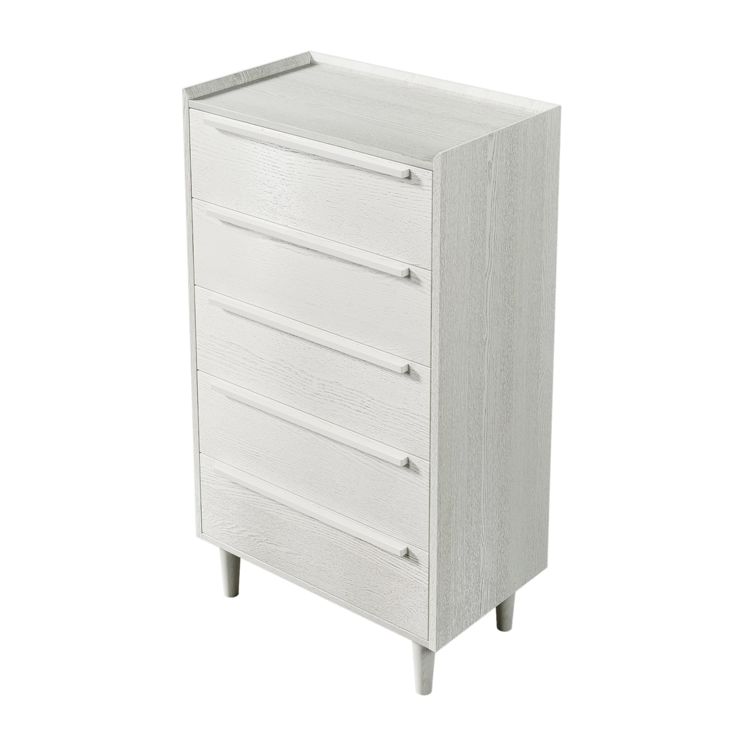Kadyn MDF Side Table, Modern Style Nightstand with 5-Drawer and Wood Legs, Bedside End Table for Bedroom, White