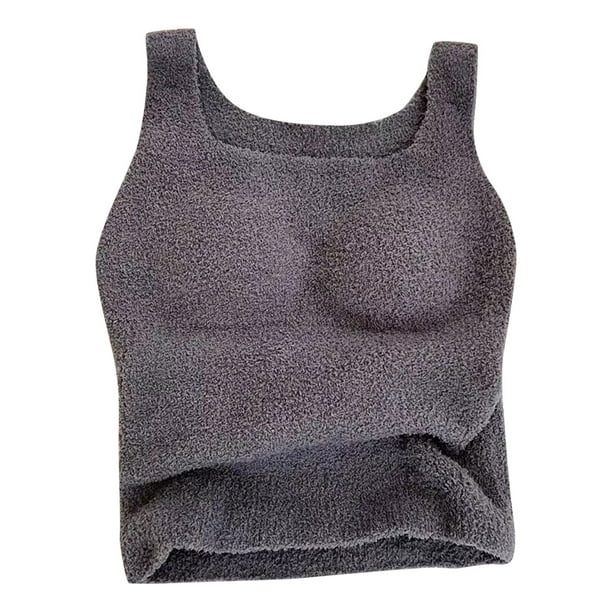 nsendm Female Vest Adult Bra Camisole for Women with Support plus Women's  Thermal Underwear Thickened Bottomed Vest with A Bra Pad Lace(Grey, L) 