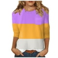 thumbnail image 1 of TSADFHJI Hauts Femmes Tendance 2024 Femmes Haut à Manches 3/4 Été Décontracté Polyvalent Régulier Simple Chemise Imprimée Col Rond Poche Chemise Décontractée Haut S Violet, 1 of 5