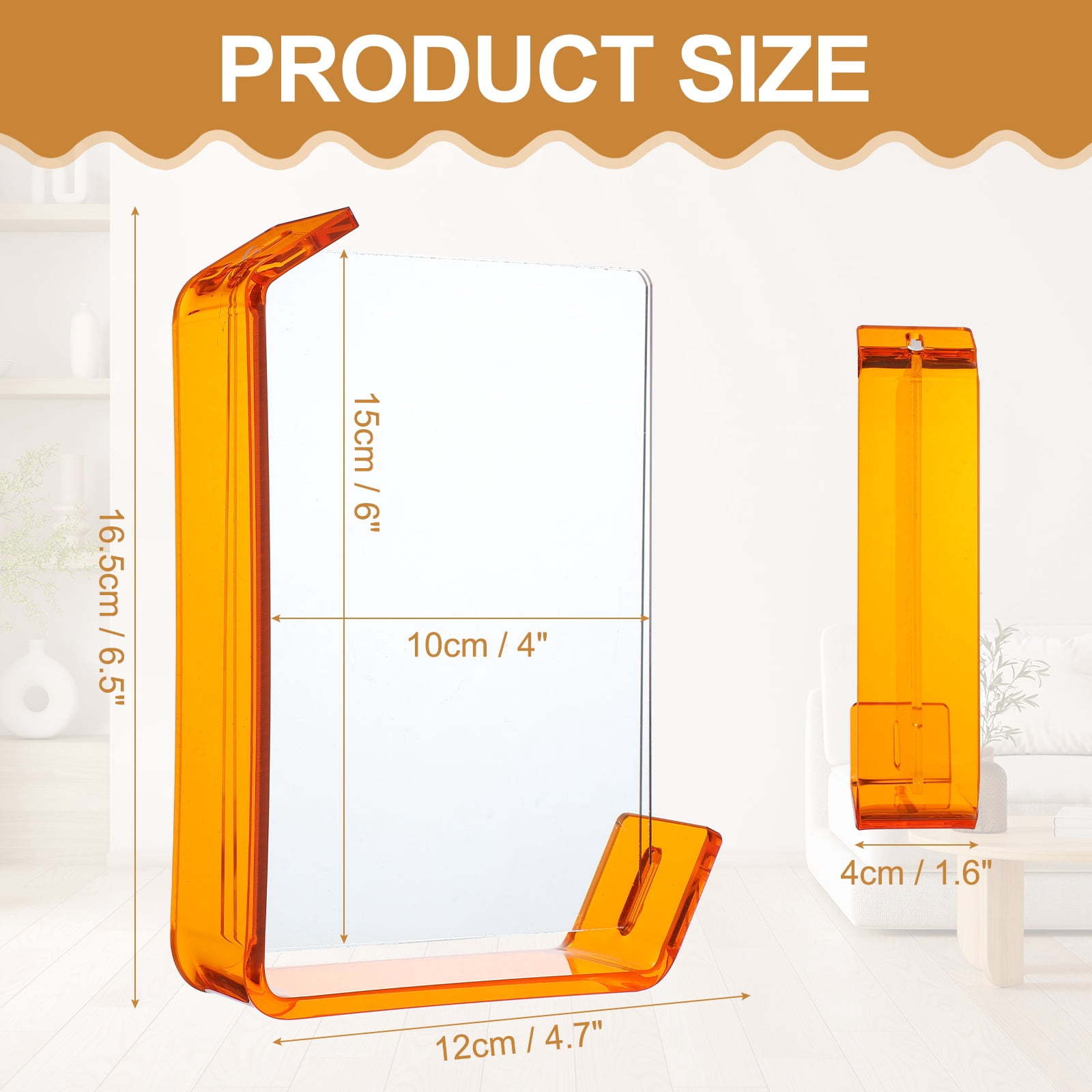 Unique Bargains Durable Acrylic Floating Picture Frame for Wall Orange 4" x 6"