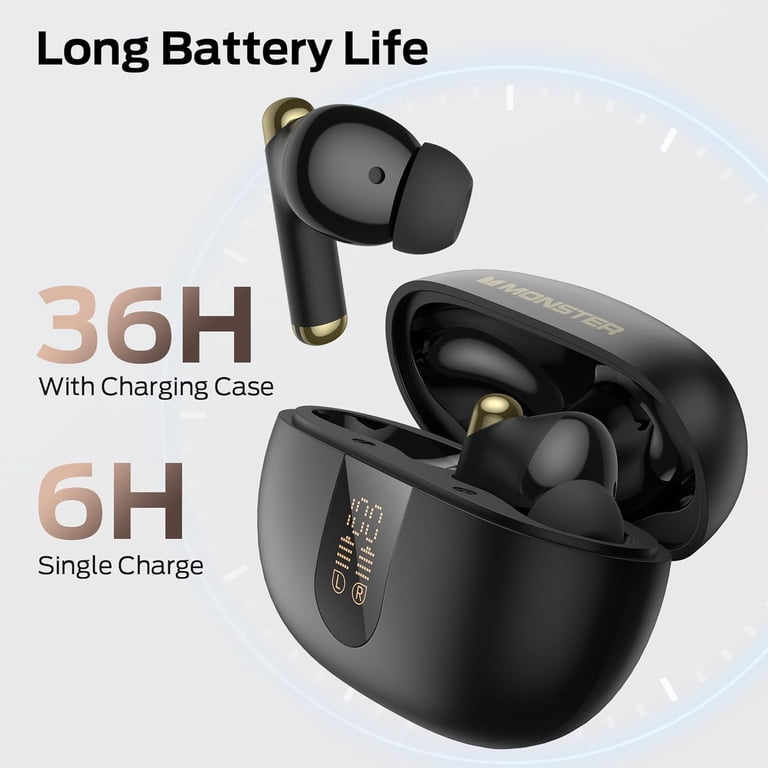 Monster Wireless Earbuds, Bluetooth 6.0 Stereo Headphones with