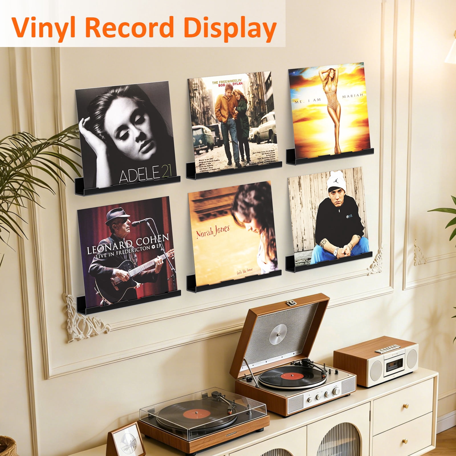 12 Pack Vinyl Record Holder, 12" Vinyl Wall Mount Shelf, Record Holder for Display and Storage, Floating Shelves for Wall, Living Room,Bedroom, Black