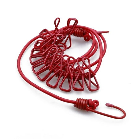 

ALSLIAO Clothes Line Laundry Travel Rope with 12 Pegs 1.8M Red Stretchy