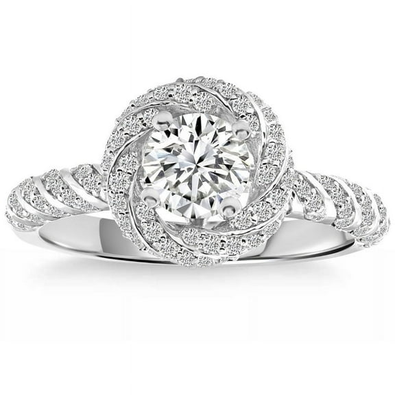 Earth Jewelry Exquisite 1.3 Ct Round Cut Moissanite Ring - 14K White Gold Plated - Chic Prong Setting - Ideal Engagement Ring for Women - Beautiful Birthday or Anniversary Gifts