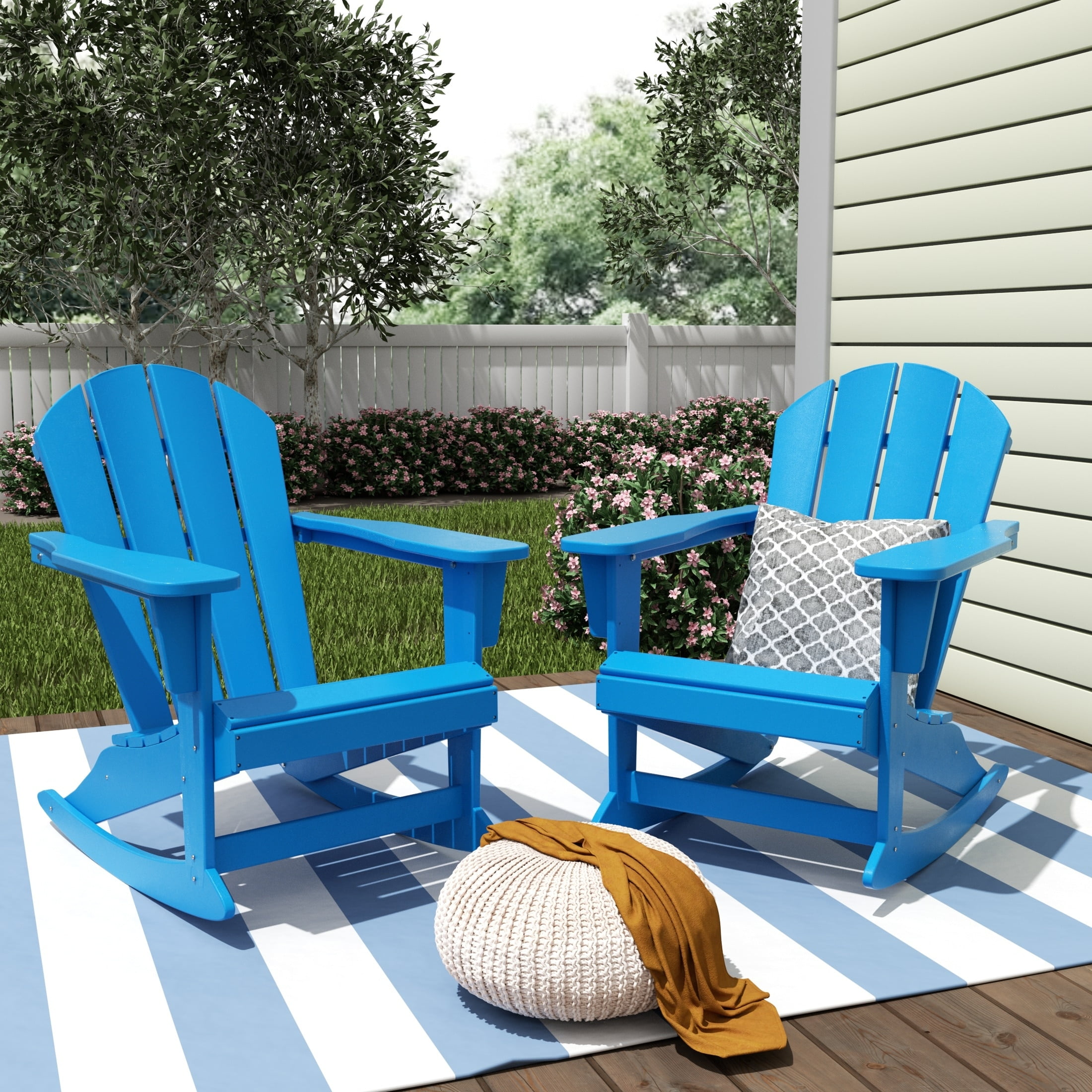 Polytrends  Laguna Hdpe All Weather Outdoor Patio Rocking Chair (Set of 2) Pacific Blue