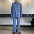 thumbnail image 3 of Pantalones Blusa de mujer Top Pantalones largos Estilo elegante Traje de vacaciones de pierna ancha (Azul L) Kuymtek Azul T L para Mujer, 3 of 7