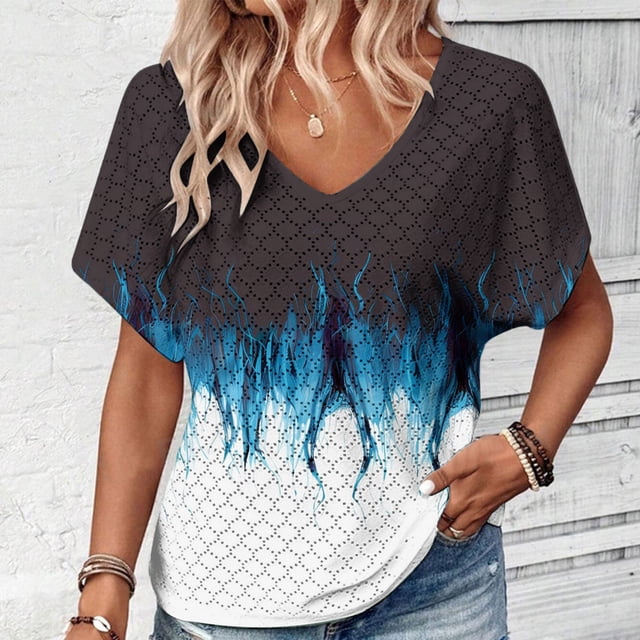 Xuyuer Womens T Shirt Casual Short Sleeve V-Neck Graphic T-Shirt Tops Tees Summer Dressy Casual Tops Pleated FrontVintage Shirt for Women Graphic Tee Casual Cottagecore Summer T Shirt