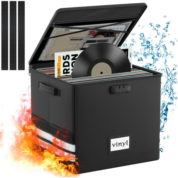 Caja de almacenamiento de discos de vinilo onvvippiv grande con cerradura negra