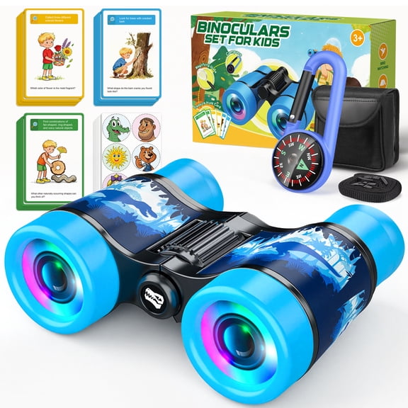 Binoculars for Kids, Outdoor Toy Dinosaur Binoculars Set with Compass and Exploration Cards, Gifts for 3 4 5 6 7 8 Year Old Boys