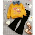 thumbnail image 6 of DAETIROS Kids Girls Matching Set Bow Print Sweatshirt & Flare Pants Soft Casual 2 Piece Playwear Outfit Mustard Yellow Sizes 2T-8,Size 2-3 T, 6 of 8