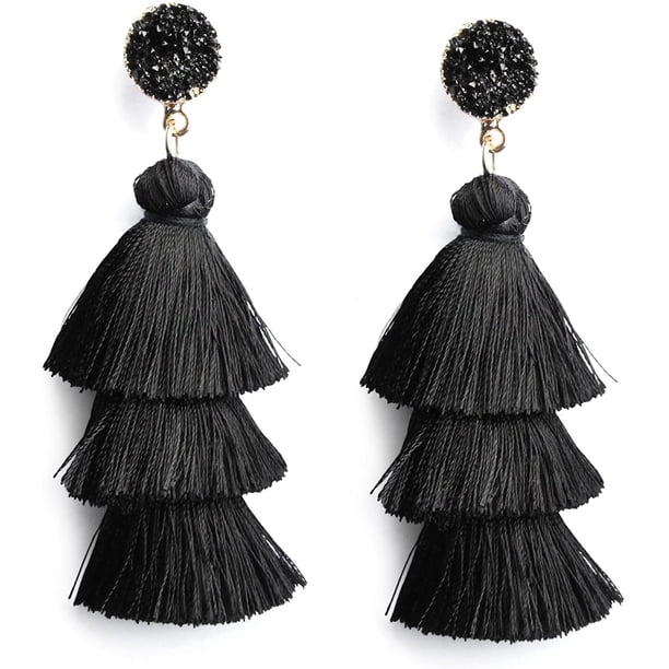 Pendientes de borla en capas de colores Pendientes colgantes de gota de borla en niveles bohemios para niñas adolescentes Cumpleaños Navidad Amigos Regalo Xemadio LRWJ271-1
