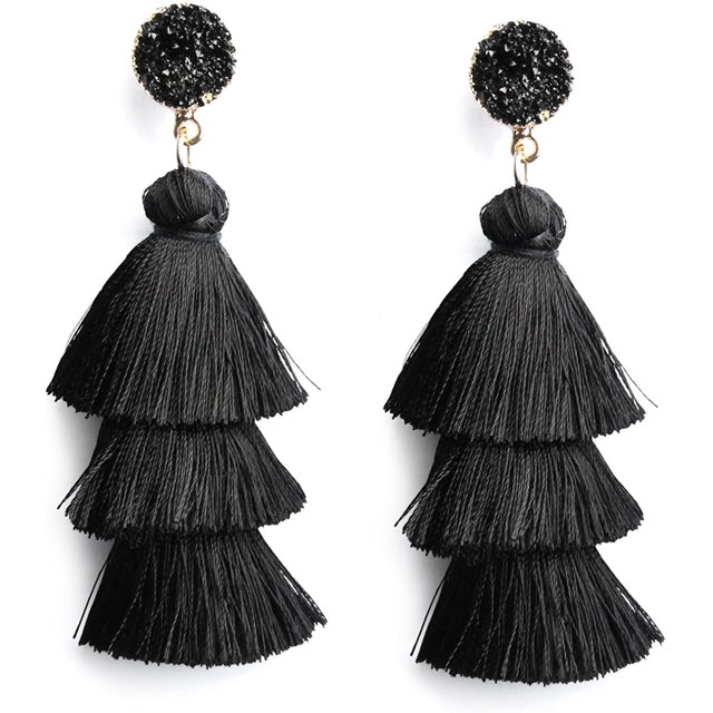 Pendientes de borla en capas de colores Pendientes colgantes de gota de borla en niveles bohemios para niñas adolescentes Cumpleaños Navidad Amigos Regalo Xemadio LRWJ271-1