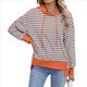 thumbnail image 2 of Sudadera de Rayas de Gran Tamaño para Mujer, Sudadera con Capucha de Bloques de Color, Jersey de Larga, Ropa Y2K Color Naranja L, 2 of 10