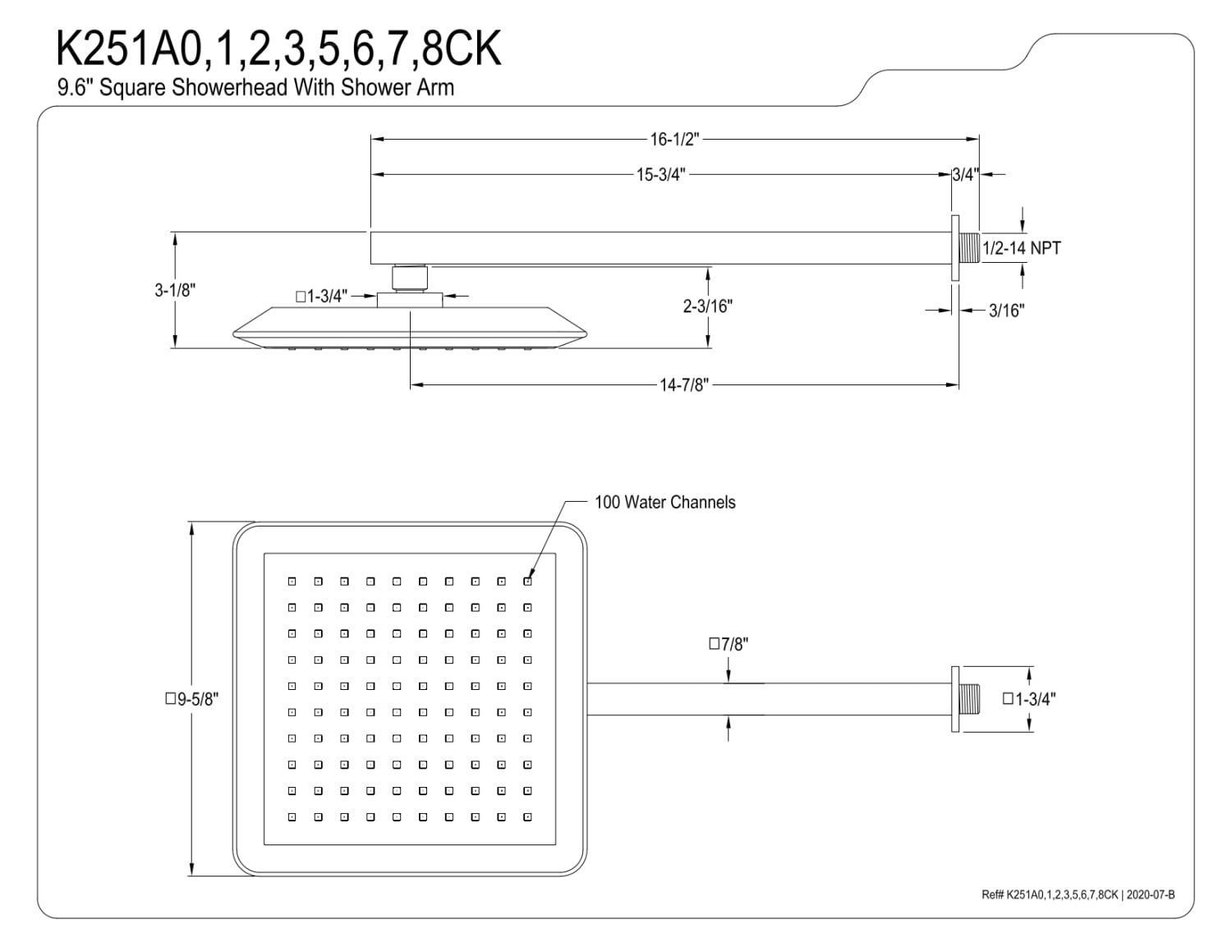 Kingston Brass K251A1CK Shower Scape 9-5/8" Square Shower Head with Shower Arm, Polished Chrome